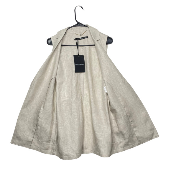 Womens 100% Linen Sleeveless Beige Vest Coat Italy Career Boho Chic NEW - Picture 3 of 11